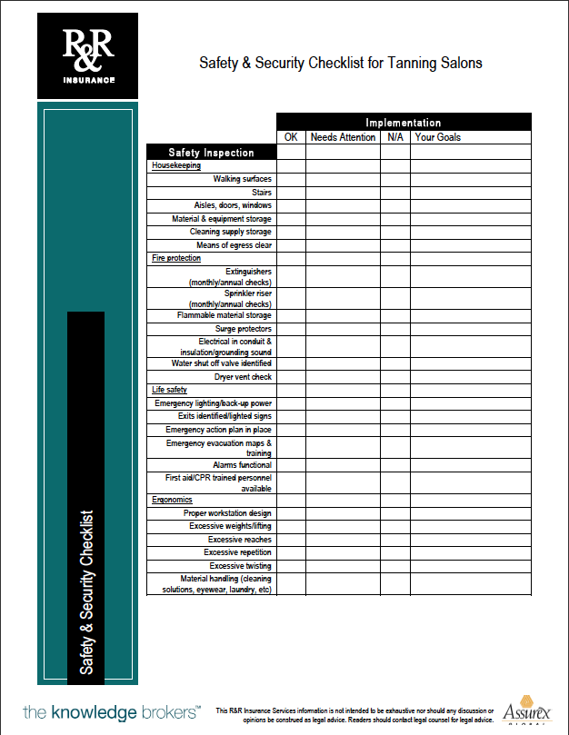 tanning salon checklist